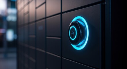 Futuristic Security System Illuminated Lock on a Sleek Panel