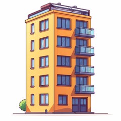 Naklejka premium Modern Urban Architecture: Colorful Apartment Skyscraper Design with Balconies and Sustainable Living in Cityscape Illustration