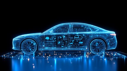 Futuristic electric car digital model.
