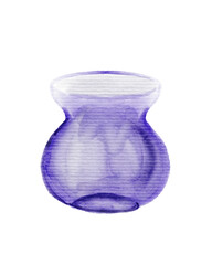 Watercolor Illustration:  Lavender-Toned Glass Vessel with Subtle Marbling
