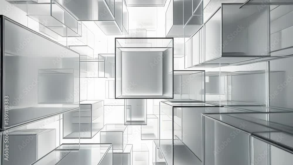 Aufkleber The image features array of transparent , white cubes arranged in abstract composition, creating depth , sense of floating in space. The minimalist aesthetic adds modern touch to geometric design.
