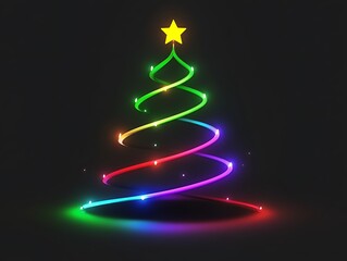 A colorful minimalist Christmas tree with a golden star on top