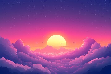 Obraz premium Beautiful Sunset Sky with Vibrant Pastel Colors and Dramatic Clouds in Atmospheric Digital Art Landscape Illustration