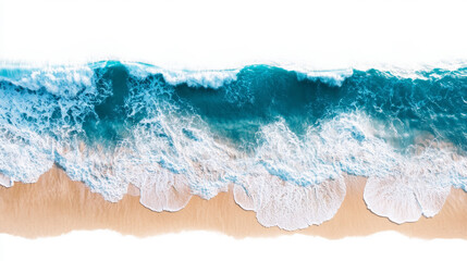 Fototapeta premium Ocean waves crashing on sandy beach coastal region aerial photography serene environment top-down view nature's beauty