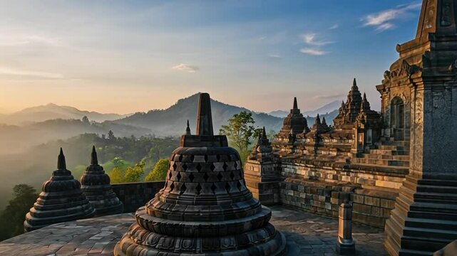 The view of Borobudur Temple in Java, Indonesia