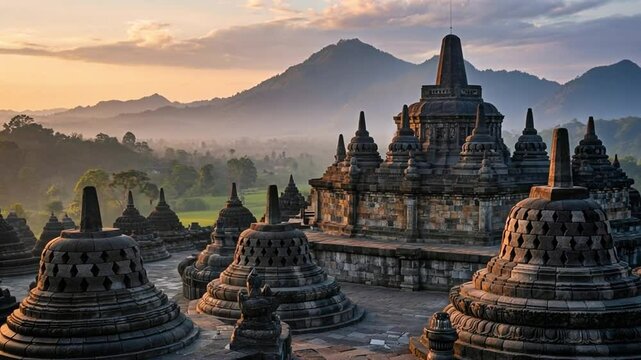 The view of Borobudur Temple in Java, Indonesia
