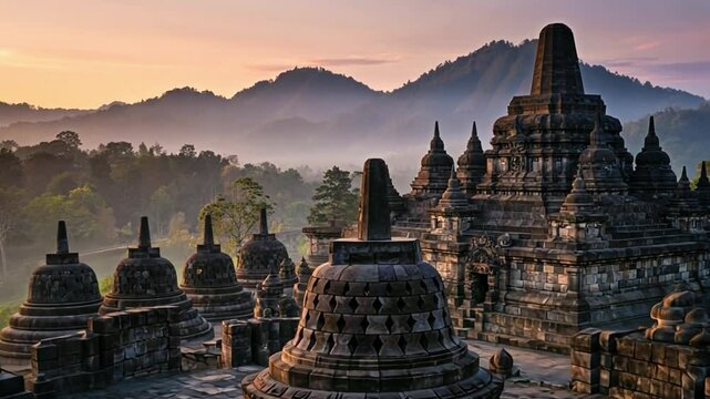 The view of Borobudur Temple in Java, Indonesia