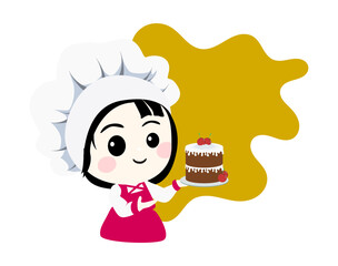 Cute chef with a cake for pastry shops