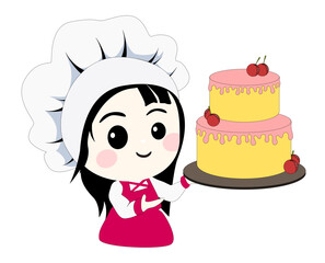 Cute chef with a cake for pastry shops