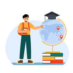 Study Aboard 2 Man Pointing at Globe with Books