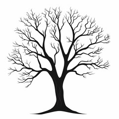 Obraz premium Black Silhouette of Leafless Tree: Vector Art Illustration of Eerie Winter Branches in Minimalist Monochrome