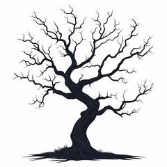 Abstract Black Silhouette of a Barren Tree with Twisted Trunk and Dry Branches: Vector Illustration for Nature Art and Graphic Design