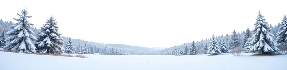 Obraz premium Snowy landscape with trees isolated on white background, whiteness, trees