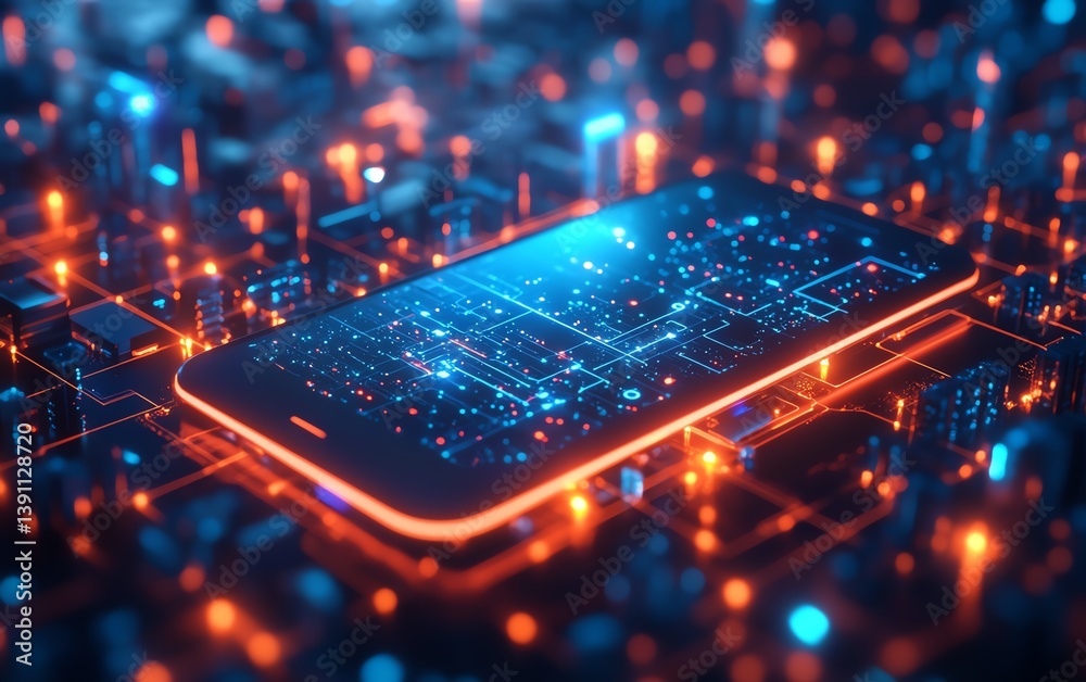 Leinwandbilder smartphone glowing with aidriven data visualizations of global connectivity, seamless digital networ