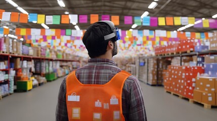 Warehouse worker using VR headset