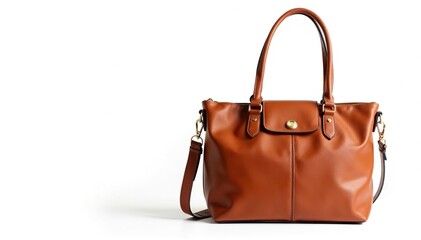 Naklejka premium Brown leather tote bag isolated on white background , handbag, object, studio shot