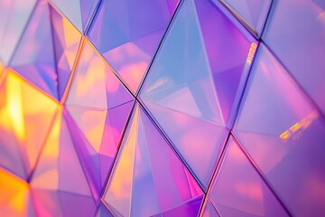Obraz premium Abstract geometric pattern of iridescent triangular tiles in purple orange and blue