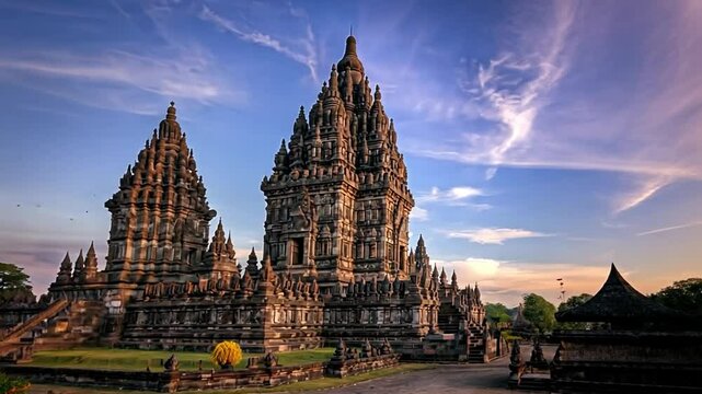 Majestic View of Prambanan Hindu Temple Complex in Indonesia