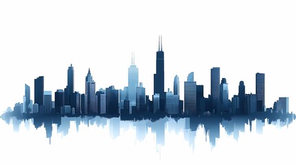Fototapeta premium Contemporary Skyline Illustration: Modern Urban Silhouette with Blue Tones and Reflection