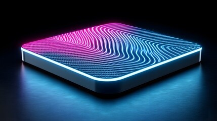 A glowing and brightly colored geometric square shape on display
