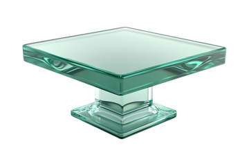 Floating glass product display stand isolated on transparent background
