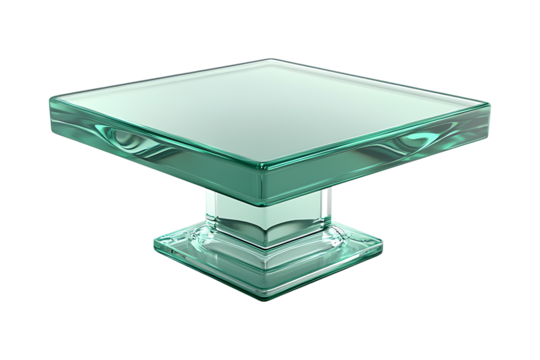 Floating glass product display stand isolated on transparent background
