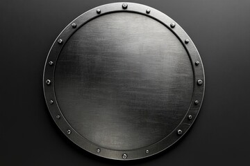 Circular metallic shield, brushed steel finish