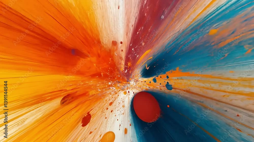 Poster explosive abstraction: a burst of vibrant color explodes outwards, creating a dynamic visual symphon