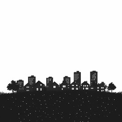 Minimalist Urban Silhouette Cityscape. Modern Architecture Meets Nature in Black and White