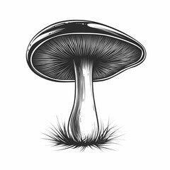Vintage Style Mushroom Illustration. Detailed Black and White Botanical Artwork of Edible Fungi