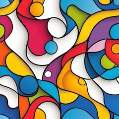 Colorful Abstract Seamless Pattern with Organic Shapes and Bold Outlines