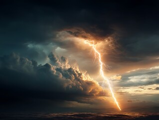 A breathtaking shot of a single, brilliant lightning bolt against a stormy backdrop - shot single spectacular