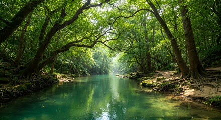 Obraz premium Serene Forest River Scene