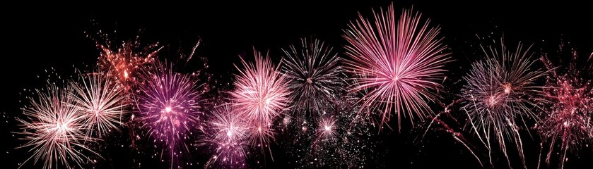 Obraz premium Multicolored fireworks illuminate the dark canvas of the night, creating an ethereal and majestic spectacle - abstract pattern design background