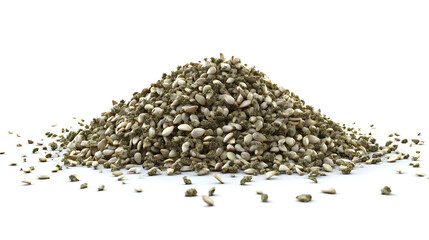 Pile of sesame seeds on white background