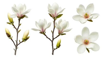 Fototapeta premium Stunning Magnolia Blossoms: A Close-Up of Delicate White Petals and Buds