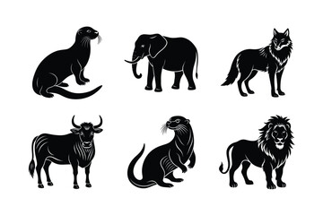 A set of domestic and wild animals