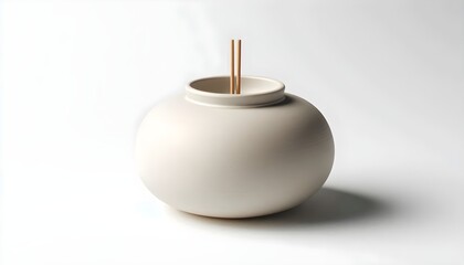 Fototapeta premium Blank ceramic incense holder with minimalist shape and matte glaze isolated on white background, ideal for modern Japanese home decor or wellness lifestyle mockups. 3D render.