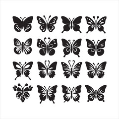 set of black and white butterflies