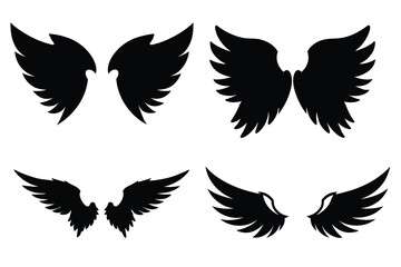 Angel wing silhouette vector set, Wing icon, Angel Wings SVG
