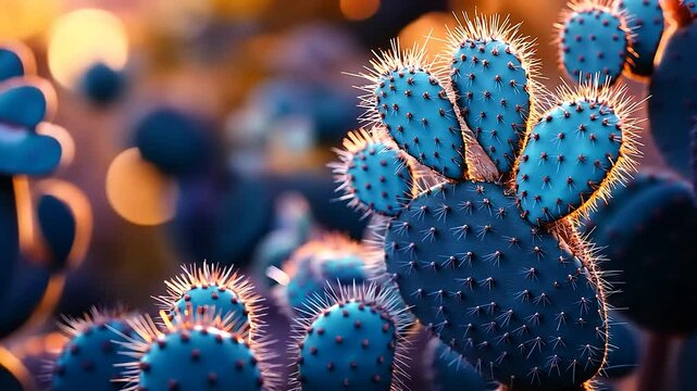Close-up of a vibrant cactus with a unique paw-like shape, set against a colorful bokeh background