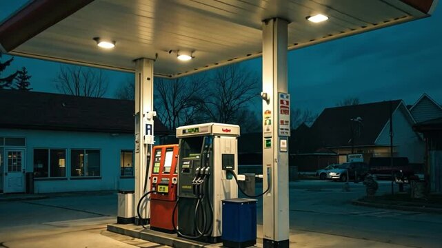 Modern Gas Station at Dusk in Remote Area