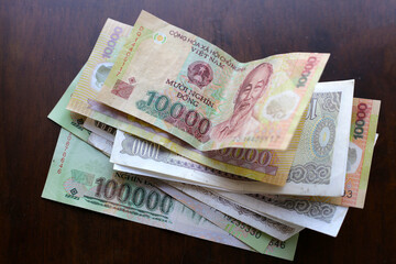 Vietnamese dong banknotes. Money concept