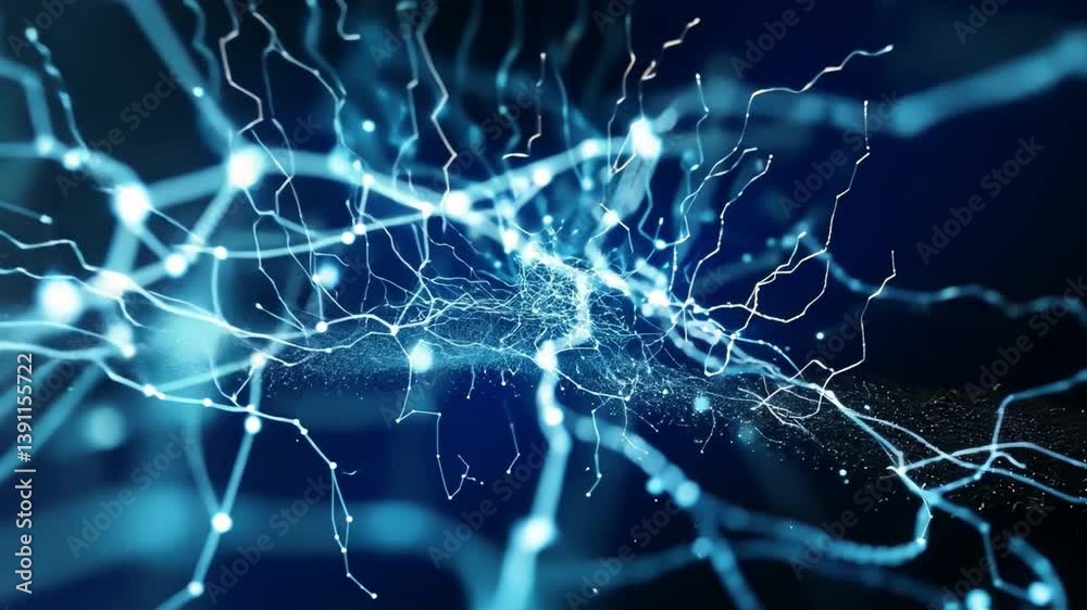 Poster captivating abstract digital technology mesmerizing neural network connection with glowing blue line