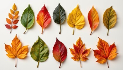 Obraz premium Seasonal Leaves Illustrate a collection of leaves representing each season, showcasing their unique colors and textures in a creative arrangement.