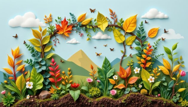 Environmental Message Create an illustration that reflects nature conservation, using leaves and plants to form a compelling visual narrative.