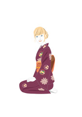正座する着物の人物