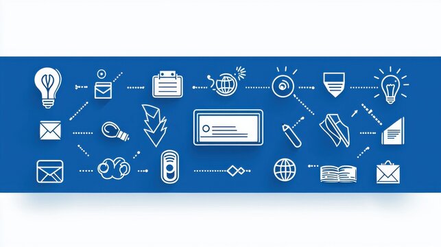 Diverse collection of icons representing the various aspects of global business office technology communication tools and the collaborative nature of modern work environments