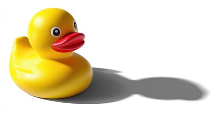 Closeup of a vibrant yellow rubber duck toy against simple backdrop for playful delight