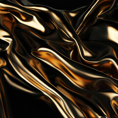 Obraz premium Molten Gold Waves Rippling Over Deep Black Satin Fabric HighGloss Reflections HyperRealistic Ar 169